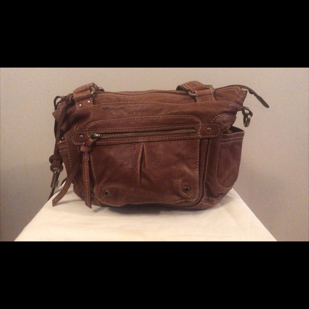 Fossil distressed brown leather crossbody handbag
